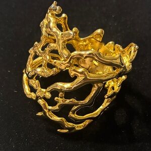Vintage Golden Sculptural Statement Bracelet By Kenneth Lane Branch Coral Nature